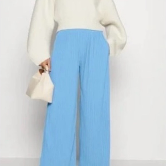 NWT Max Mara Women's CACIO Jersey Trouser Light Blue Pleated Pants Sz L 170/72A - Picture 3 of 16